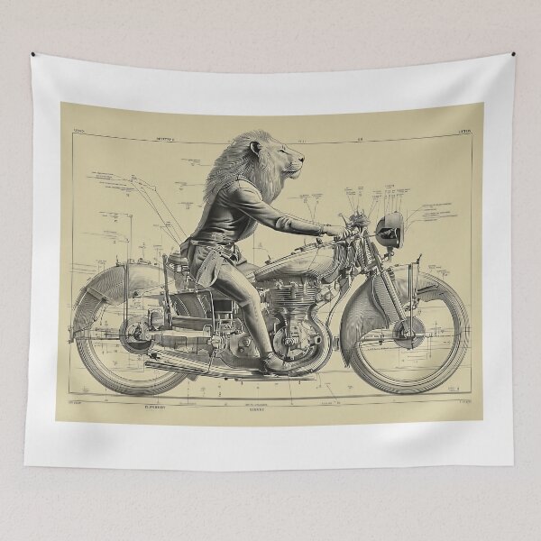 Item preview, Lion Riding a Vintage Motorcycle designed and sold by lautir.
