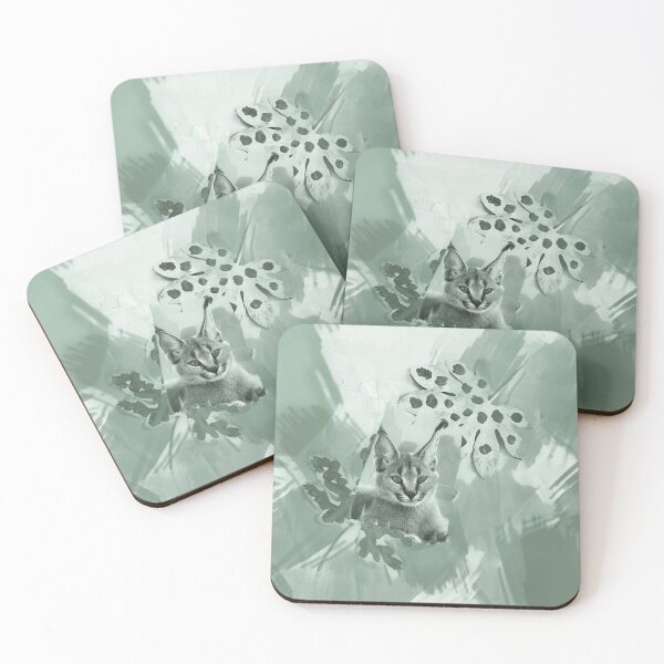 Item preview, CARACAL IN LEAVES IN SHADES OF SAGE, ARMY AND LAUREL GREEN designed and sold by Most1234.