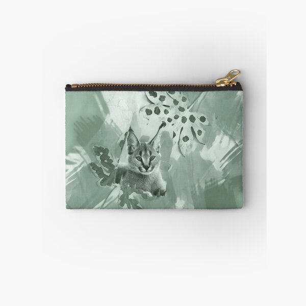 Item preview, CARACAL IN LEAVES IN SHADES OF SAGE, ARMY AND LAUREL GREEN designed and sold by Most1234.