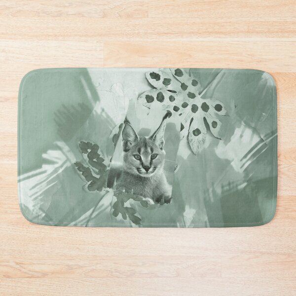 Item preview, CARACAL IN LEAVES IN SHADES OF SAGE, ARMY AND LAUREL GREEN designed and sold by Most1234.