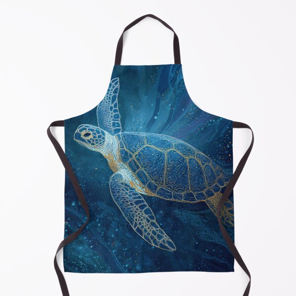Item preview, Golden Sea Turtle in Abstract Ocean Painting designed and sold by CuongArtLab.