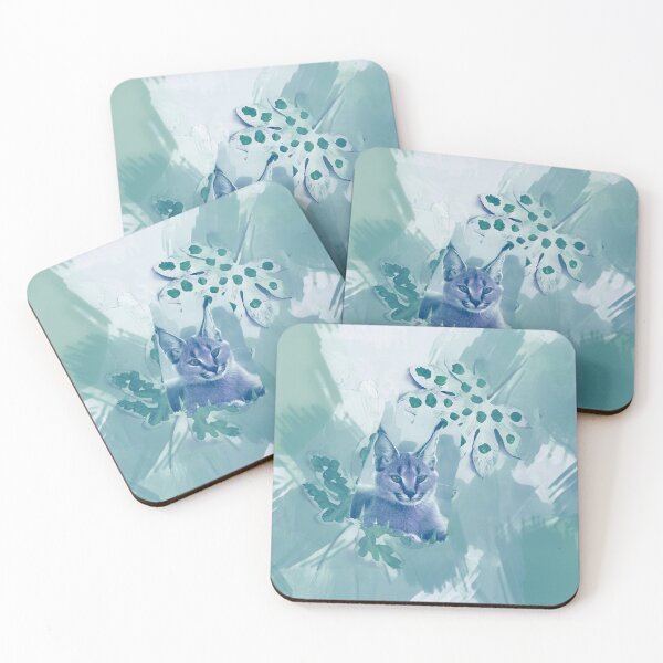 Item preview, CARACAL IN LEAVES IN SHADES OF TURQUOISE, BLUE, TEAL AND GREEN designed and sold by Most1234.