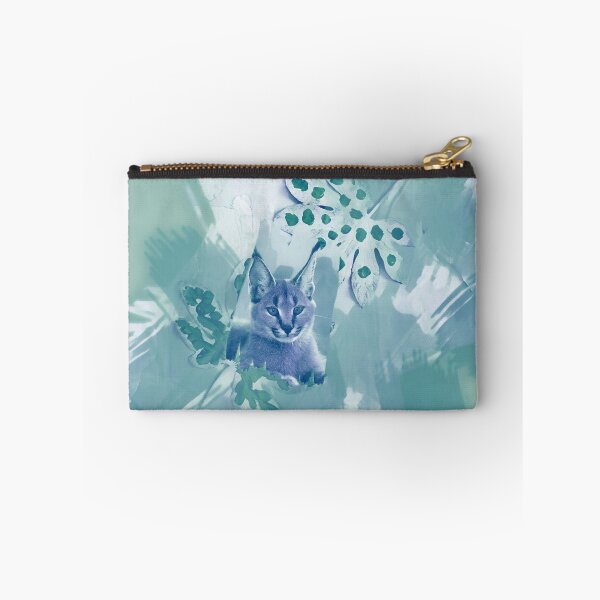 Item preview, CARACAL IN LEAVES IN SHADES OF TURQUOISE, BLUE, TEAL AND GREEN designed and sold by Most1234.