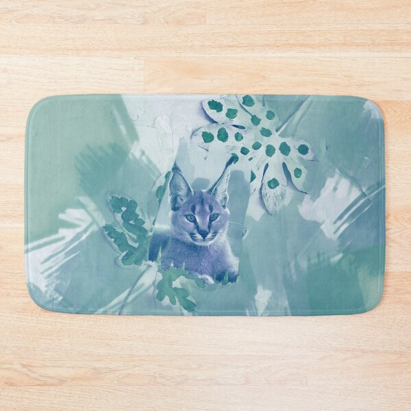 Item preview, CARACAL IN LEAVES IN SHADES OF TURQUOISE, BLUE, TEAL AND GREEN designed and sold by Most1234.