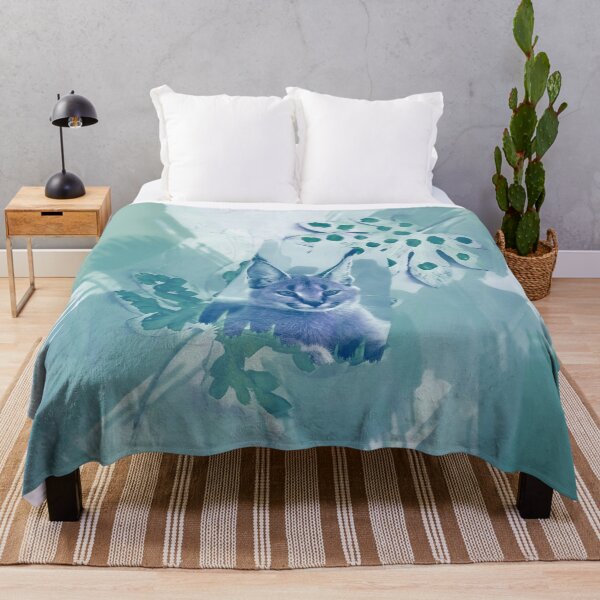 Item preview, CARACAL IN LEAVES IN SHADES OF TURQUOISE, BLUE, TEAL AND GREEN designed and sold by Most1234.