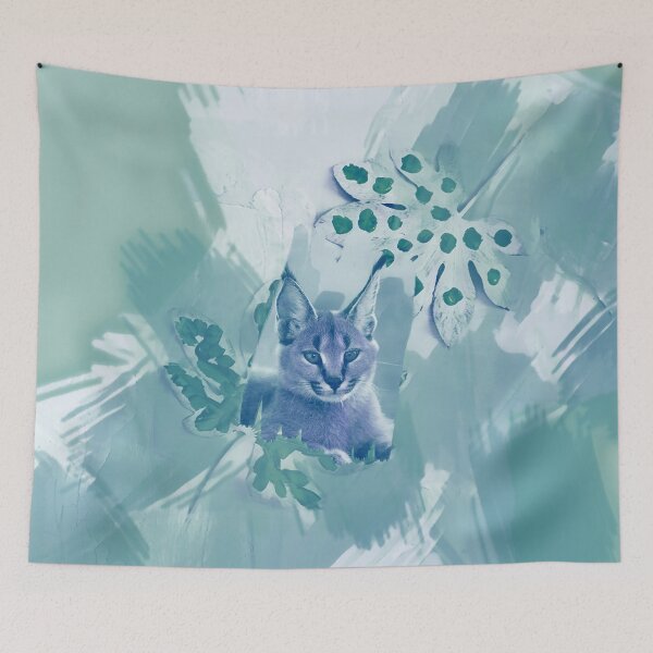 Item preview, CARACAL IN LEAVES IN SHADES OF TURQUOISE, BLUE, TEAL AND GREEN designed and sold by Most1234.
