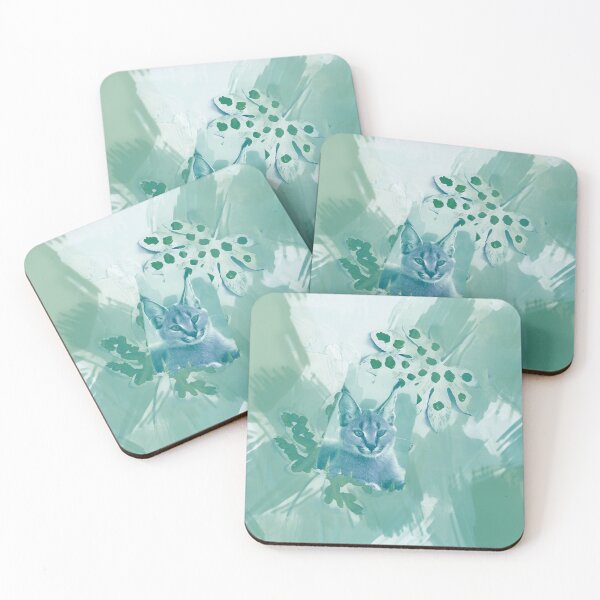 Item preview, CARACAL IN LEAVES IN SHADES OF TURQUOISE, SAGE, ARMY GREEN AND BLUE designed and sold by Most1234.