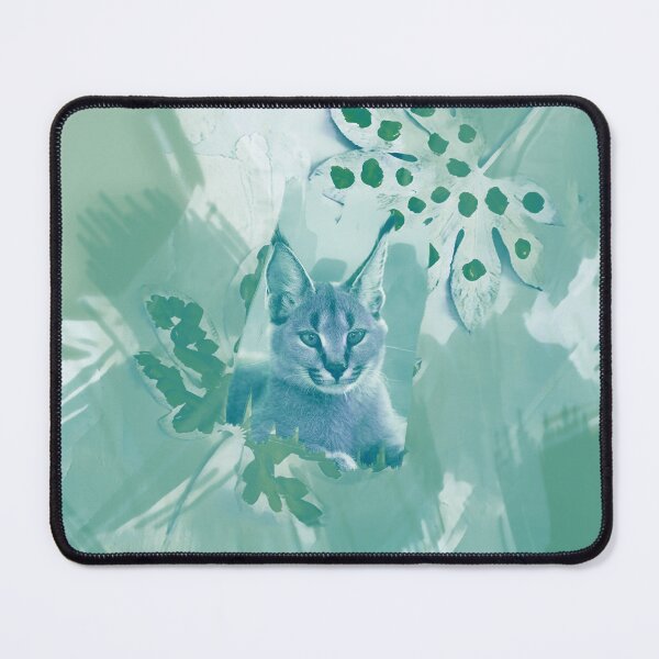 Item preview, CARACAL IN LEAVES IN SHADES OF TURQUOISE, SAGE, ARMY GREEN AND BLUE designed and sold by Most1234.