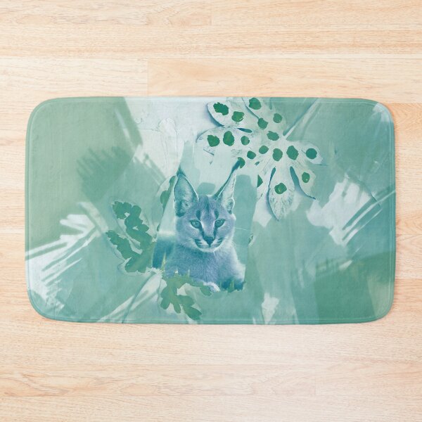 Item preview, CARACAL IN LEAVES IN SHADES OF TURQUOISE, SAGE, ARMY GREEN AND BLUE designed and sold by Most1234.