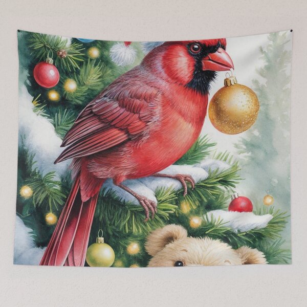 Item preview, Smiling Teddy and Cardinal on a Christmas Tree designed and sold by M-Y-A-R-T-.