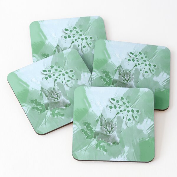 Item preview, CARACAL IN LEAVES IN SHADES OF PISTACHIO, SAGE, PASTEL GREEN AND GREY designed and sold by Most1234.