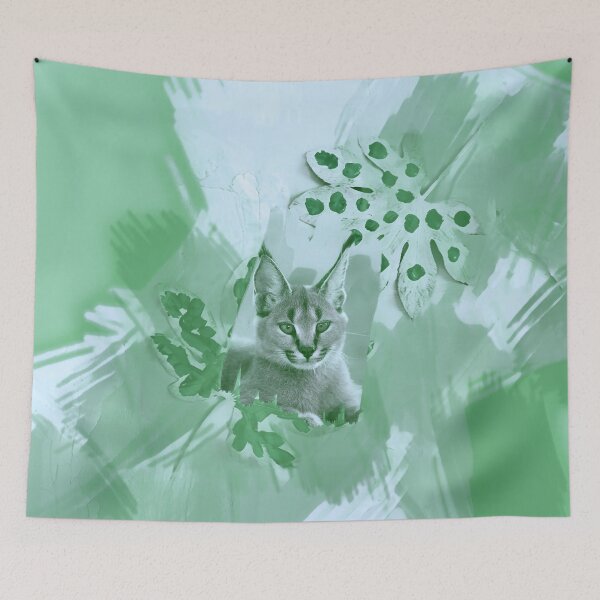 Item preview, CARACAL IN LEAVES IN SHADES OF PISTACHIO, SAGE, PASTEL GREEN AND GREY designed and sold by Most1234.