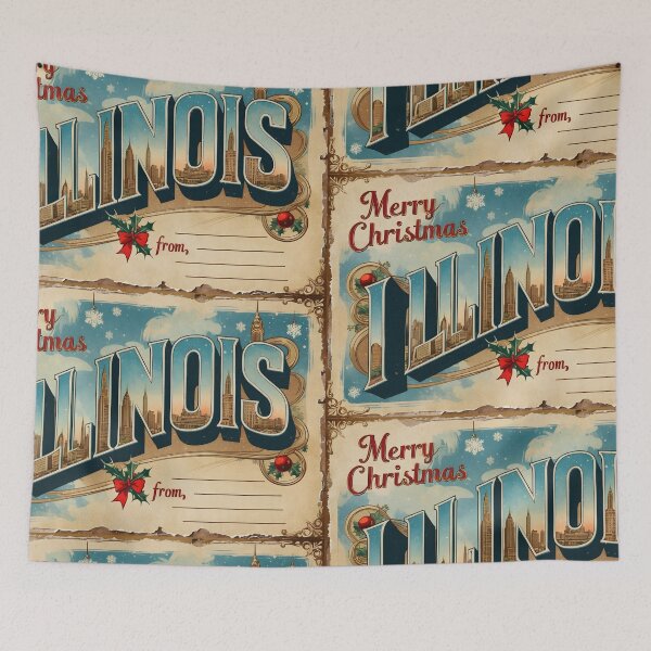 Item preview, Merry Christmas From Illinois USA Postcard Greetings Retro Travel Vintage 2 designed and sold by TravelPostcardGems.