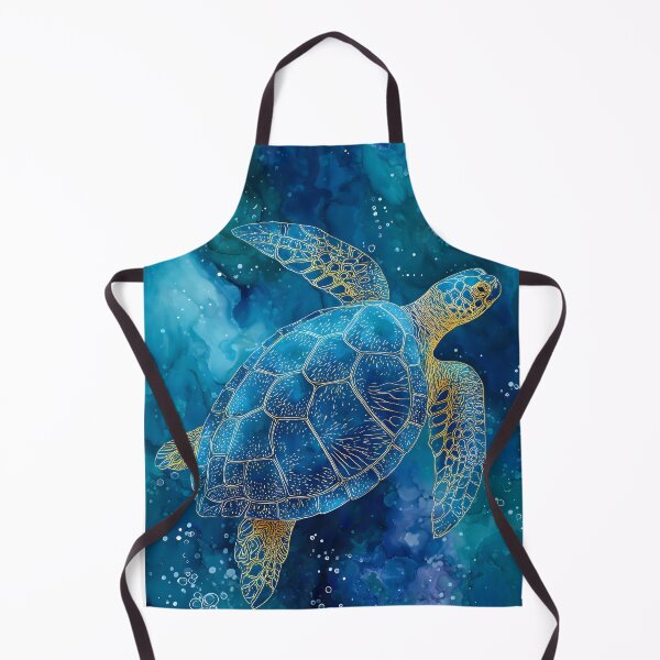 Item preview, Golden Sea Turtle in Teal Ocean Painting designed and sold by CuongArtLab.
