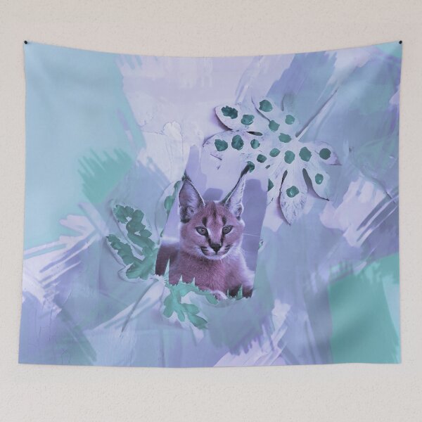 Item preview, CARACAL IN LEAVES IN SHADES OF PURPLE, VIOLET AND GREEN designed and sold by Most1234.