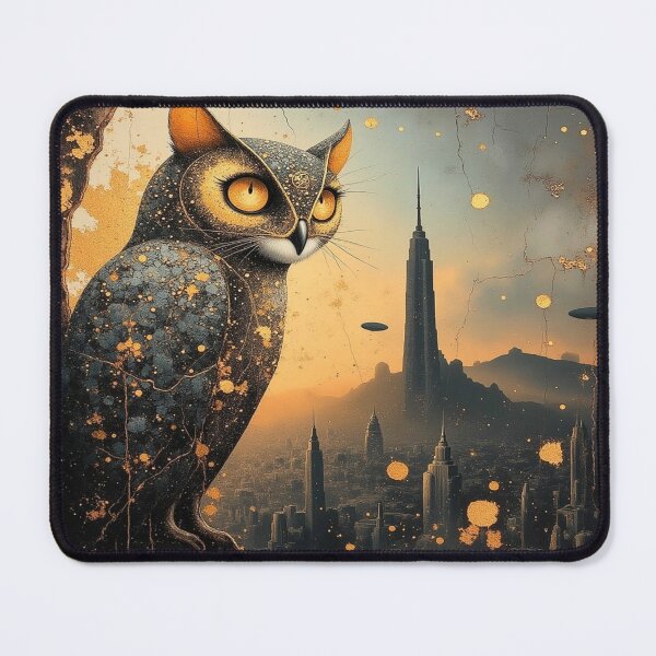 Item preview, Cosmic Owl & City Lights – Surreal wisdom meets golden visions in a futuristic evening glow designed and sold by FotoworldEdel.
