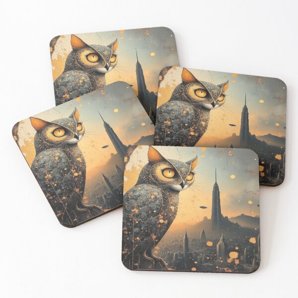 Item preview, Cosmic Owl & City Lights – Surreal wisdom meets golden visions in a futuristic evening glow designed and sold by FotoworldEdel.