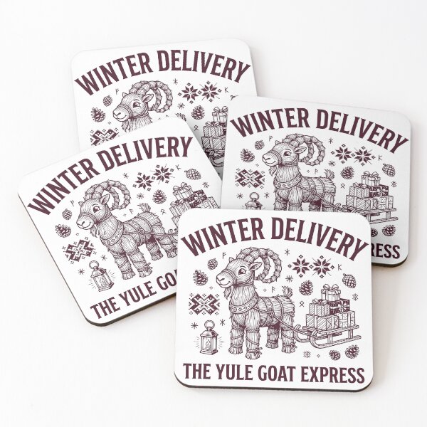 Item preview, Burgundy Yule Goat Vector Holiday Illustration with Sled designed and sold by DiNata.