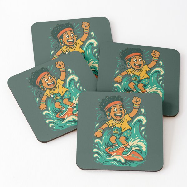 Item preview, Cool Afro Surfer Kid – Retro 90s Color Palette & 30s Animation Style designed and sold by Teeseas Wave.