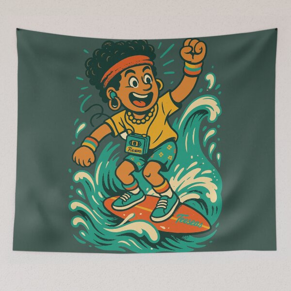 Item preview, Cool Afro Surfer Kid – Retro 90s Color Palette & 30s Animation Style designed and sold by Teeseas Wave.