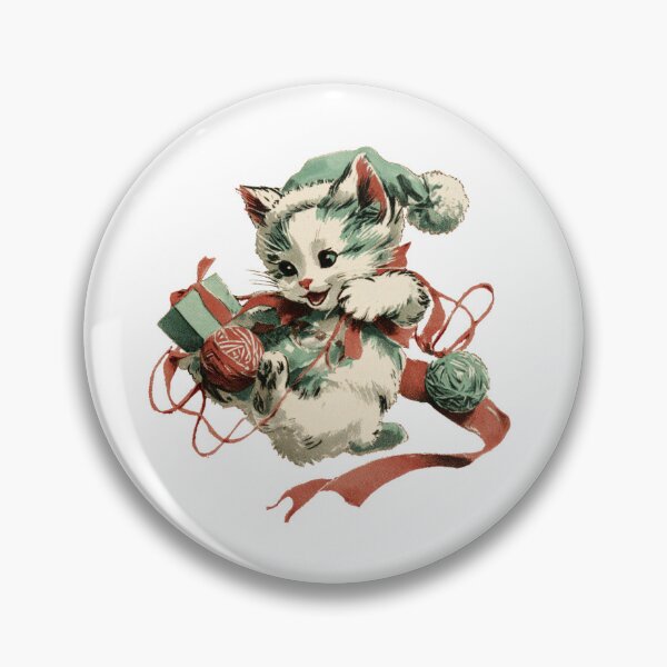 Item preview, Vintage festive kitten playing with a ball of yarn designed and sold by MendaciousMina.