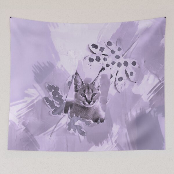 Item preview, CARACAL IN LEAVES IN SHADES OF DUSTY PURPLE, BLUE AND VIOLET designed and sold by Most1234.