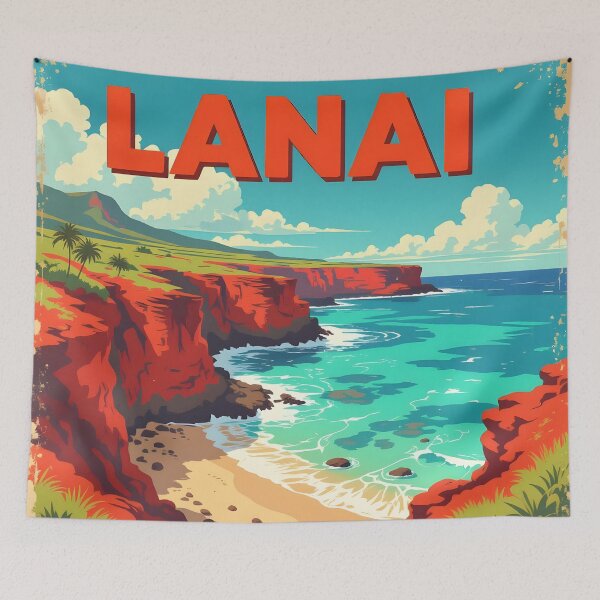 Item preview, Lānaʻi, Hawaii, USA: Vintage-Style Painterly Travel Poster designed and sold by LSVart.