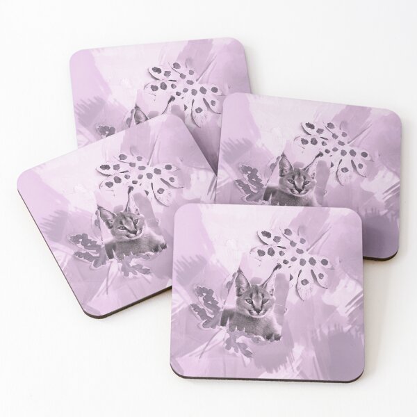 Item preview, CARACAL IN LEAVES IN SHADES OF DUSTY VIOLET, PURPLE, MAGENTA AND ROSE PINK designed and sold by Most1234.