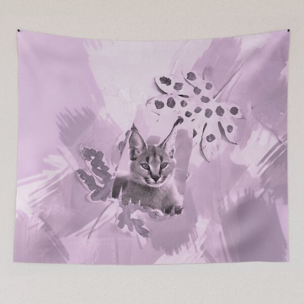 Item preview, CARACAL IN LEAVES IN SHADES OF DUSTY VIOLET, PURPLE, MAGENTA AND ROSE PINK designed and sold by Most1234.