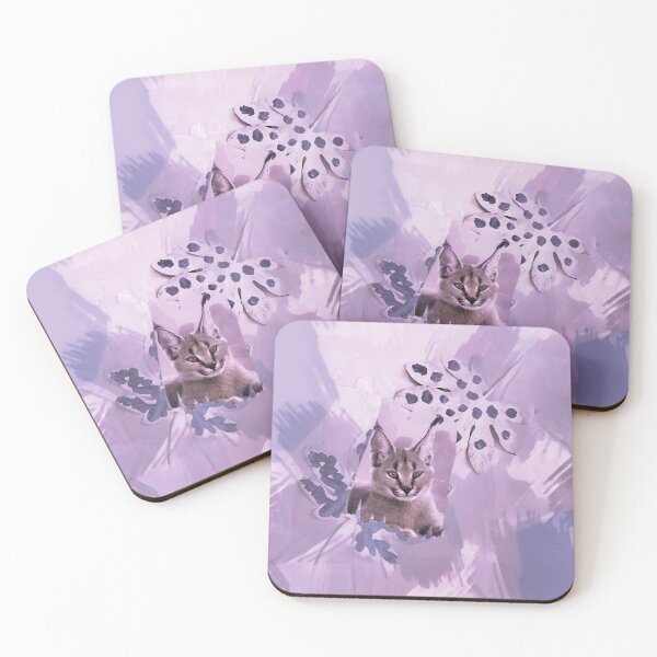 Item preview, CARACAL IN LEAVES IN SHADES OF DUSTY BLUE, ROSE PINK, VIOLET AND PURPLE designed and sold by Most1234.