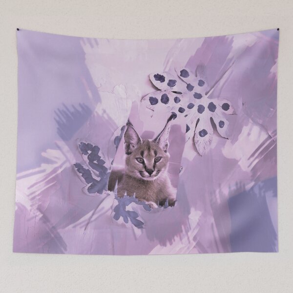 Item preview, CARACAL IN LEAVES IN SHADES OF DUSTY BLUE, ROSE PINK, VIOLET AND PURPLE designed and sold by Most1234.