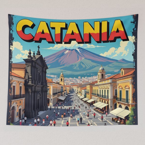 Item preview, Catania, Sicily, Italy: Vintage-Style Painterly Travel Poster designed and sold by LSVart.