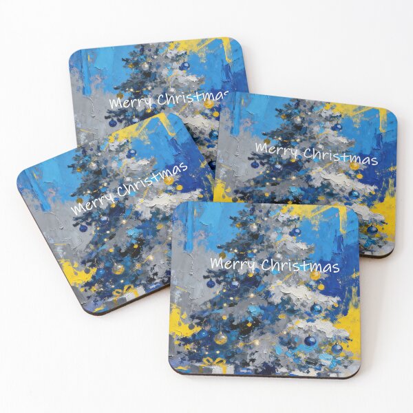 Item preview, Textured Blue & Yellow Christmas Tree Oil Painting Art designed and sold by wangkyxing.