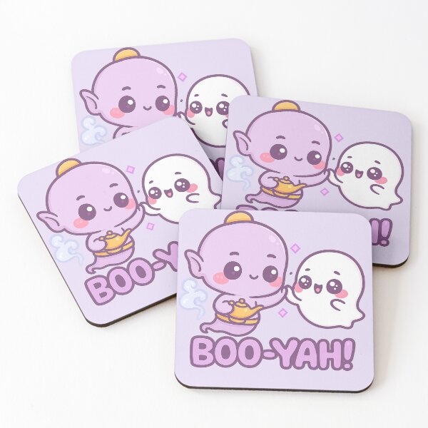 Item preview, Genie & Ghost High-Five – Kawaii Halloween Cartoon “BOO-YAH!” designed and sold by JonelCrafts.