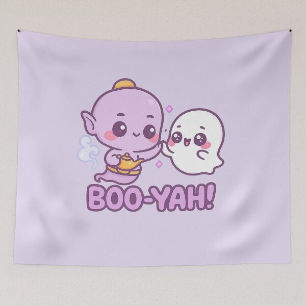 Item preview, Genie & Ghost High-Five – Kawaii Halloween Cartoon “BOO-YAH!” designed and sold by JonelCrafts.