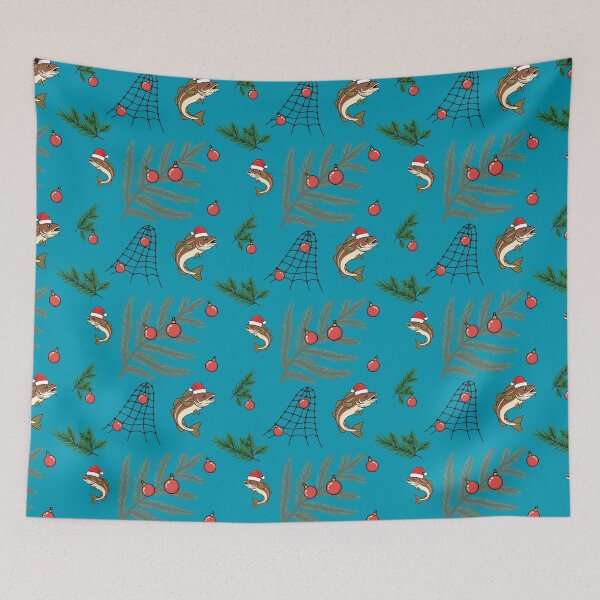 Item preview, Cod Christmas – Santa Hat Cod Fish & Spruce Coastal Holiday Seamless Pattern designed and sold by kitchpartyrebel.