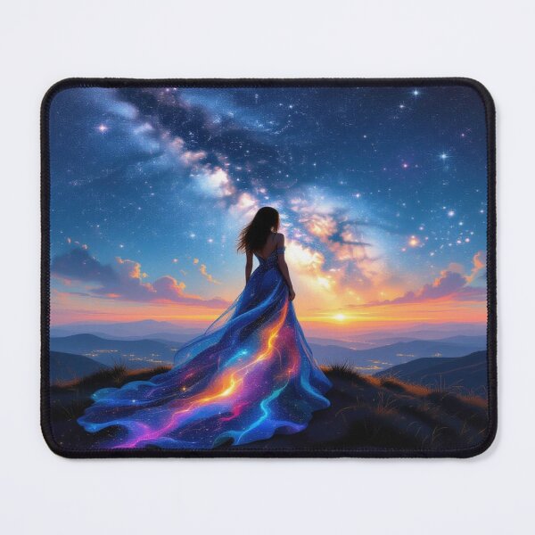 Item preview, Cosmic Woman at Sunset – Starry Robe, Mountain Peaks & Galactic Magic Between Heaven and Earth designed and sold by FotoworldEdel.