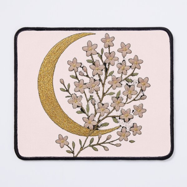 Item preview, Golden Crescent Moon Floral Embroidery T-Shirt | Aesthetic Celestial Bloom Tee designed and sold by KDesignCrafts.