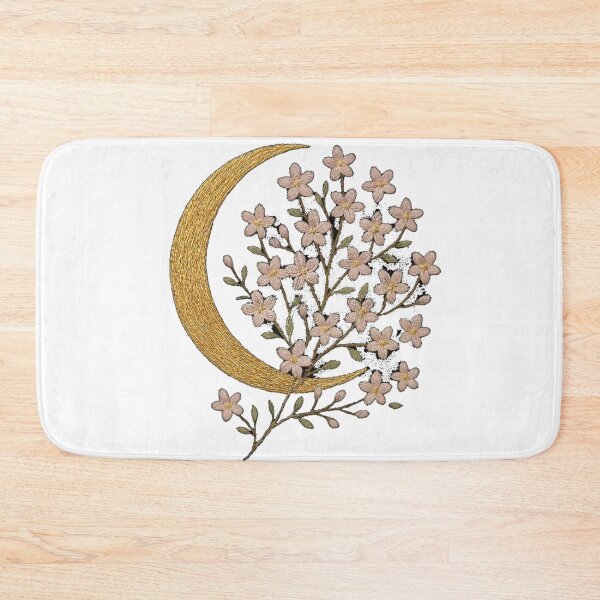 Item preview, Golden Crescent Moon Floral Embroidery T-Shirt | Aesthetic Celestial Bloom Tee designed and sold by KDesignCrafts.