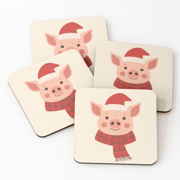 Item preview, Cute Christmas Pig | Santa Hat & Red Scarf Holiday Animal Illustration designed and sold by AM-little-shop.