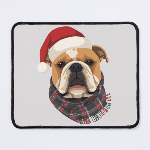 Item preview, Cute Christmas Bulldog | Santa Hat & Plaid Scarf Holiday Dog Illustration designed and sold by AM-little-shop.