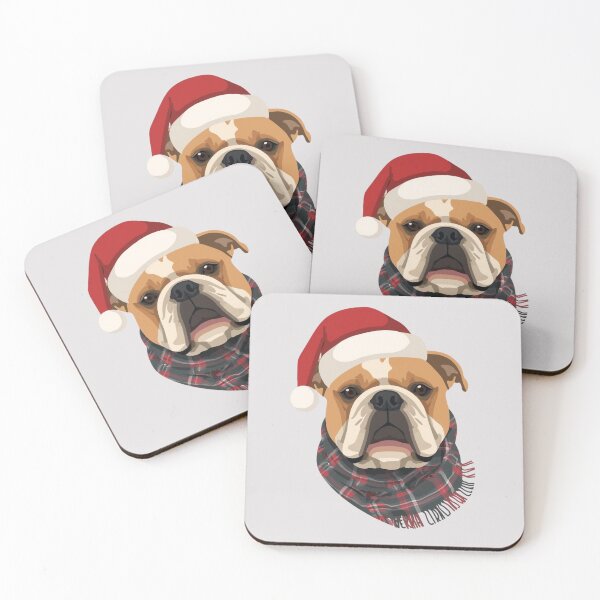 Item preview, Cute Christmas Bulldog | Santa Hat & Plaid Scarf Holiday Dog Illustration designed and sold by AM-little-shop.