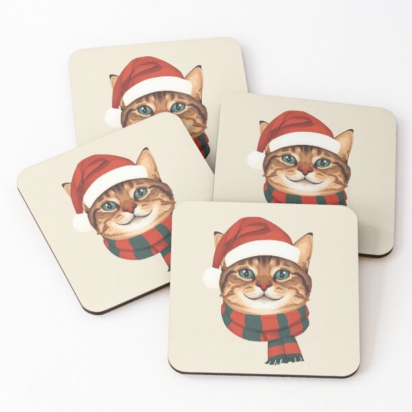 Item preview, Christmas Cat | Cute Holiday Illustration with Santa Hat and Cozy Scarf designed and sold by AM-little-shop.