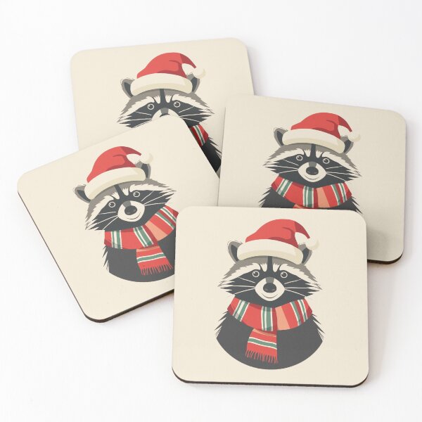 Item preview, Christmas Raccoon | Cute Holiday Animal Illustration with Santa Hat and Striped Scarf designed and sold by AM-little-shop.