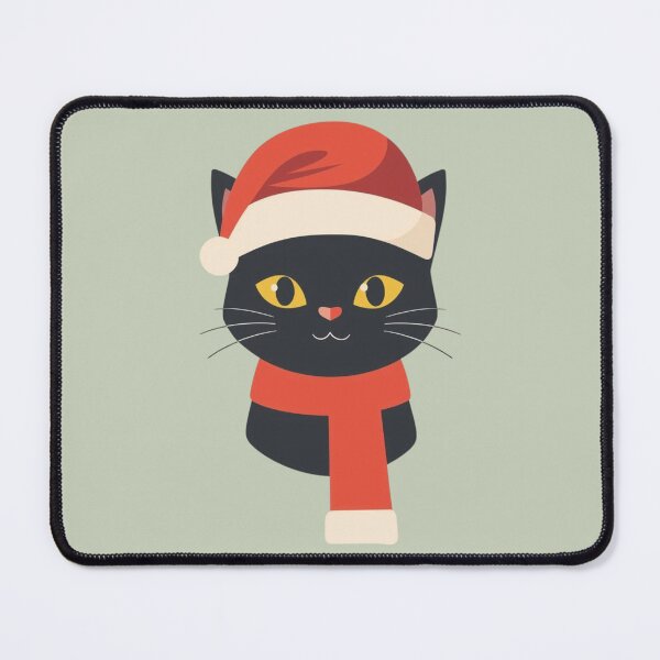 Item preview, Christmas Black Cat | Cute Holiday Illustration with Santa Hat and Red Scarf designed and sold by AM-little-shop.
