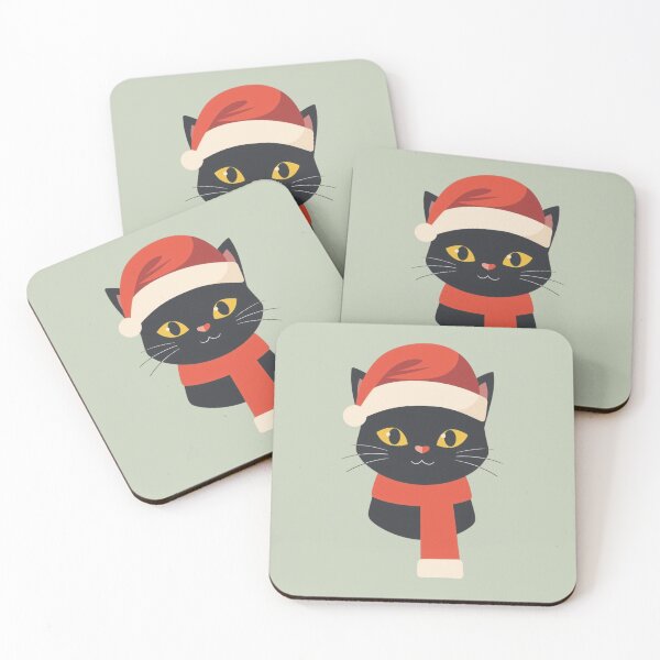 Item preview, Christmas Black Cat | Cute Holiday Illustration with Santa Hat and Red Scarf designed and sold by AM-little-shop.