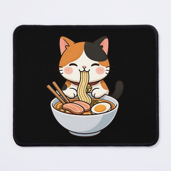 Item preview, Kawaii Calico Cat Eating Ramen designed and sold by dudelinart.