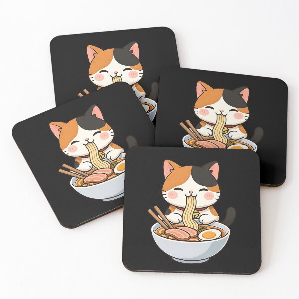 Item preview, Kawaii Calico Cat Eating Ramen  designed and sold by dudelinart.