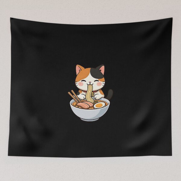 Item preview, Kawaii Calico Cat Eating Ramen  designed and sold by dudelinart.