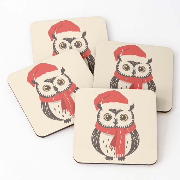 Item preview, Vintage Christmas Owl with Santa Hat and Scarf | Retro Holiday Animal Art designed and sold by AM-little-shop.